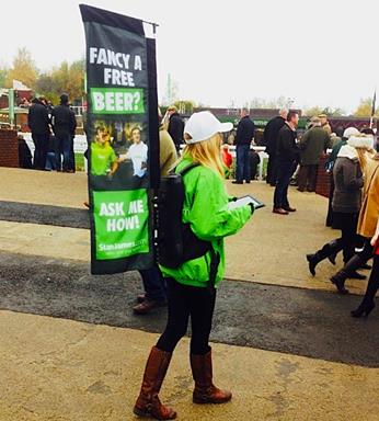 free beer backpack banner flag at a show