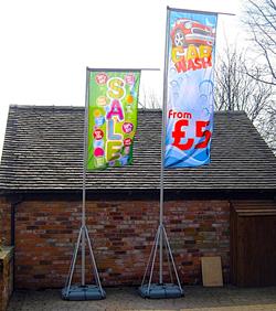 telescopic flagpole with water base and tripod