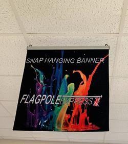 indoor hanging textile banners on display