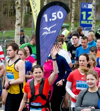 Teardrop backpack flag on person