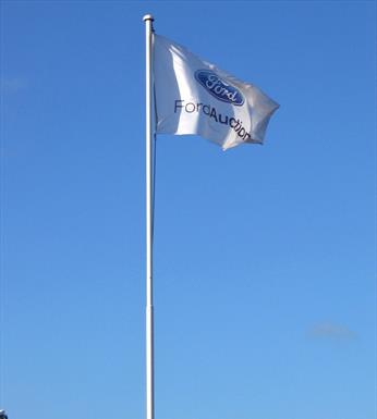 classic aluminium flagpole with ford flag flying