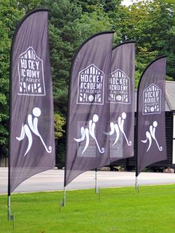 feather flags on display at a hockey club